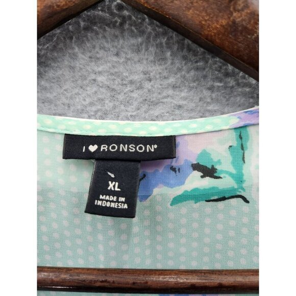 I ♥ Ronson Womens XL Mint Floral Print Blouse With Embellished Collar Cap Sleeve - Picture 3 of 7